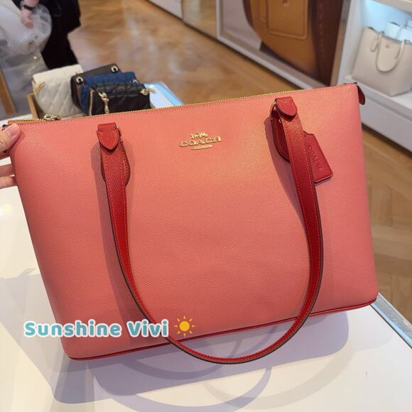NWT Coach Gallery Tote Bag In Colorblock CAR35 /Burnt Coral/Bold Red - Picture 1 of 9